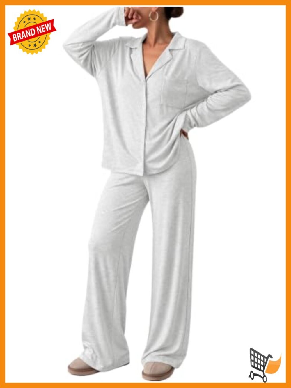 Women 2 Piece Pajama Set Long Sleeve Button Down Lounge Wide Leg Pants